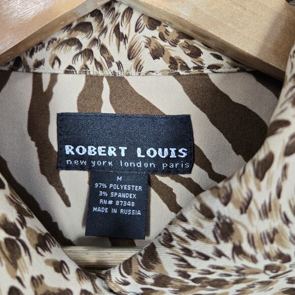 VTG Robert Louis Shirt Jacket Shacket sz M Brown Tan Animal Print Button Front - Picture 11 of 16